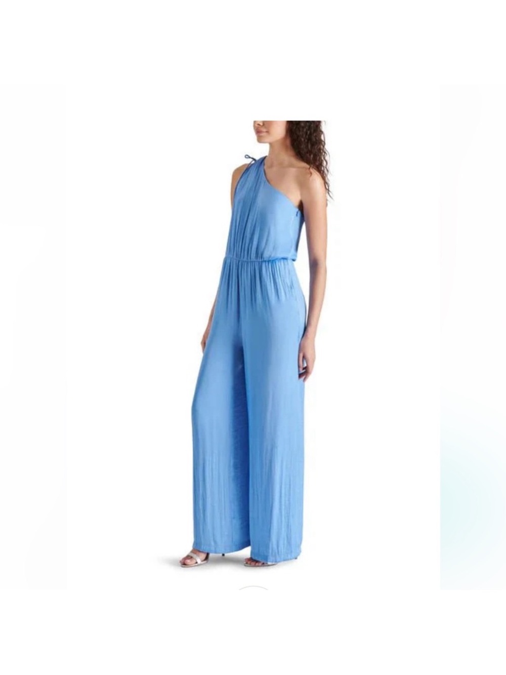 Steve Madden Light Blue Satin One-Shoulder Jumpsuit